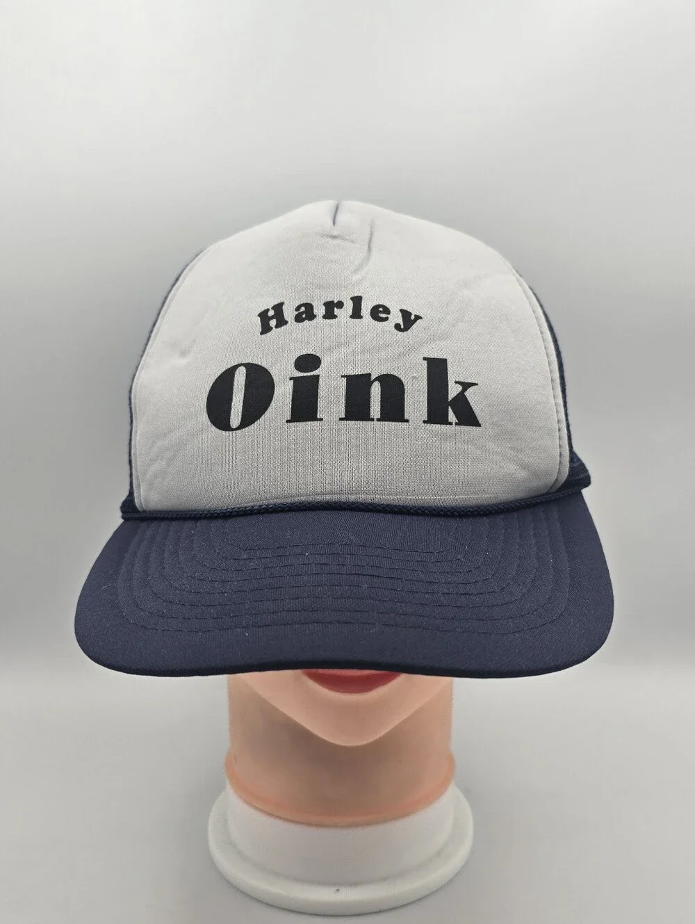 Vintage Mohr's Harley Oink White/Blue Trucker  Adj. Snapback Graphic Print Hat